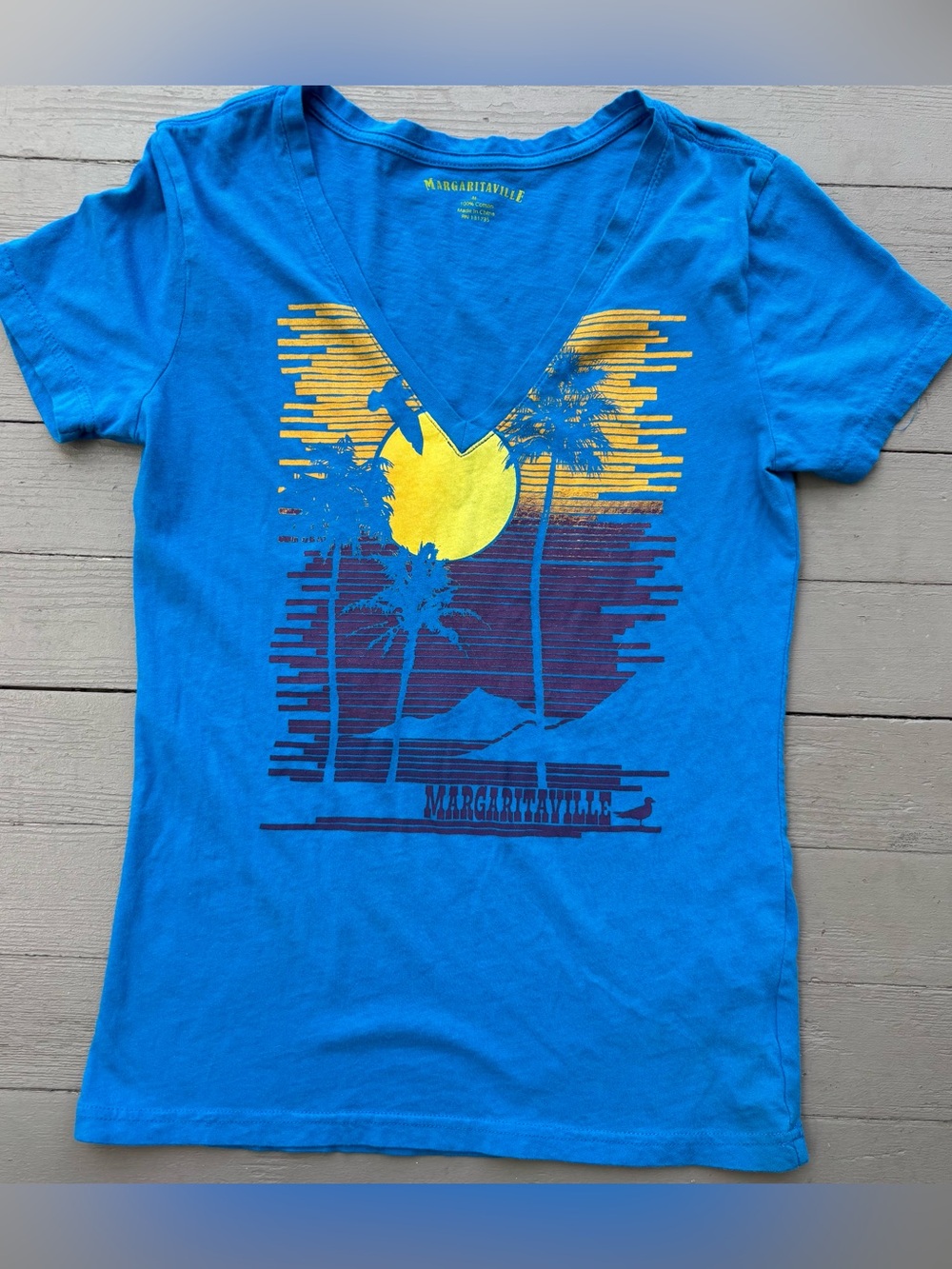 Margaritaville Youth Blue Tee with V Neck M